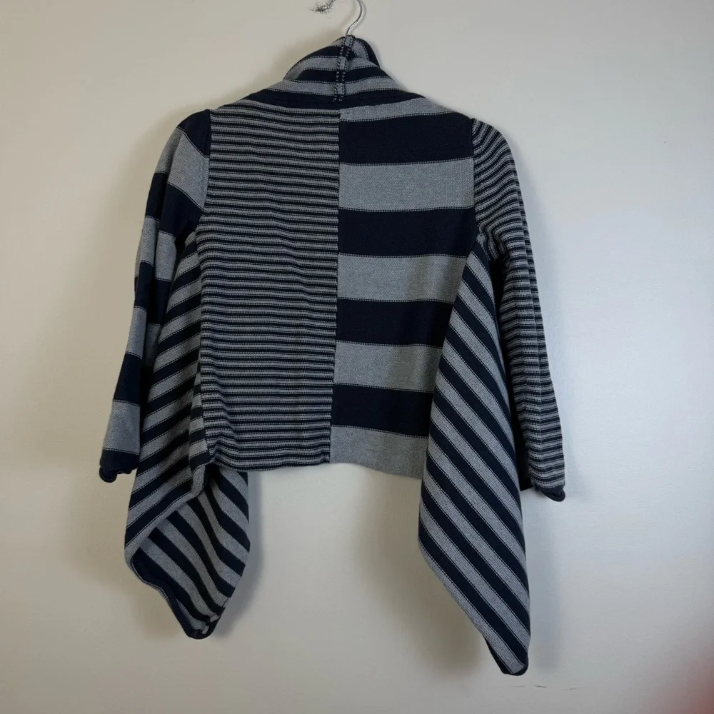 Tea Womens Open Cardigan Sweater sz XL Gray Striped Knitwear Boxy Outdoor Hi-Low